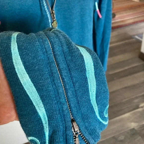 Green Apple Organic Blue Hoodie with Pink Accents - Picture 3 of 7